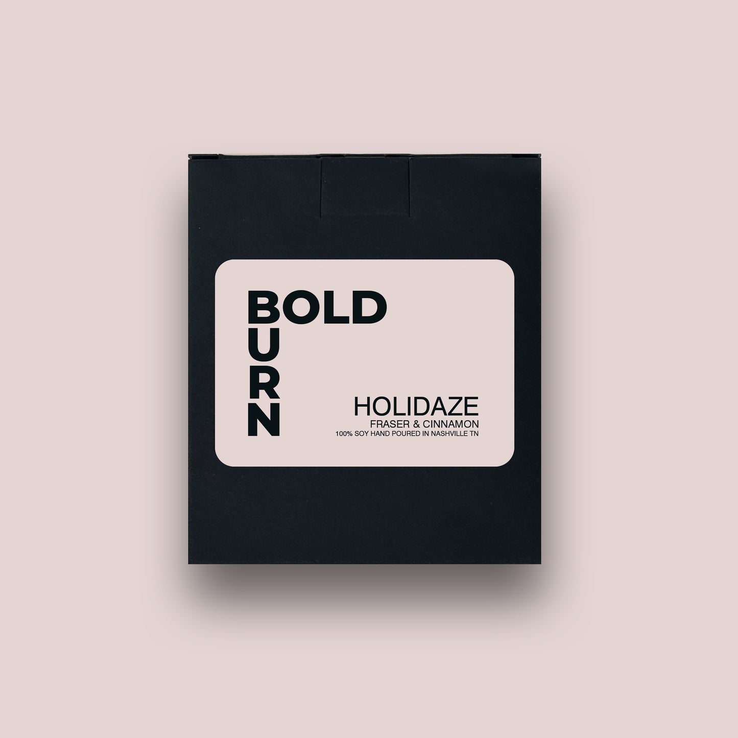 Bold Burn Holidaze two-wick candle black gift box with white label containing the Bold Burn label and product name