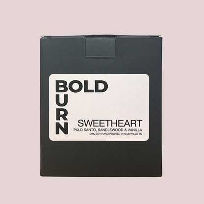 BoldBurn Sweetheart scented candle black box with Bold Burn label